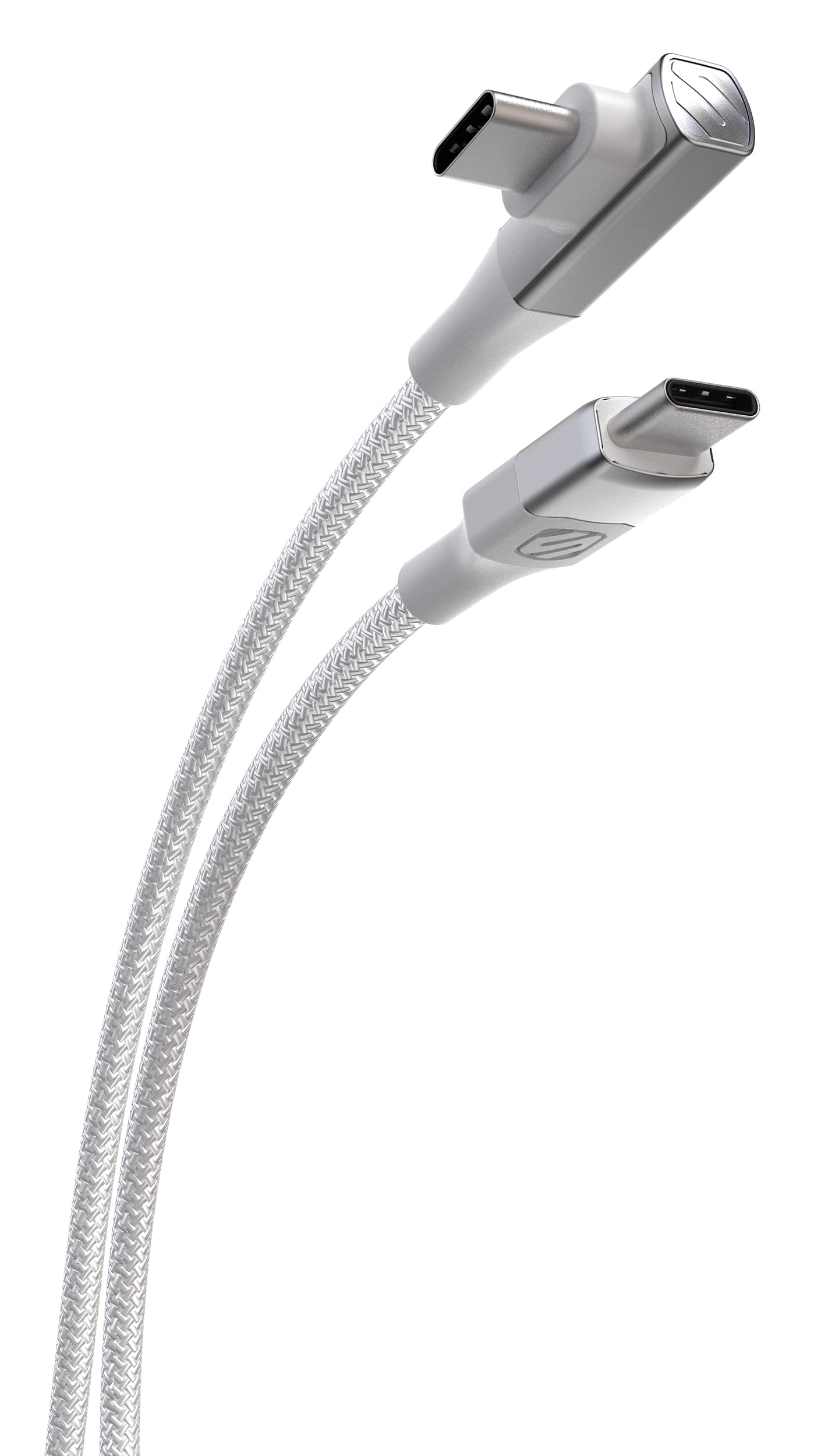 Photo 1 of Scosche CCBRA6WT-SP Strikeline RA Premium USB-C to Right-Angle USB-C Charge & Sync Braided Cable 6-ft. White/Silver