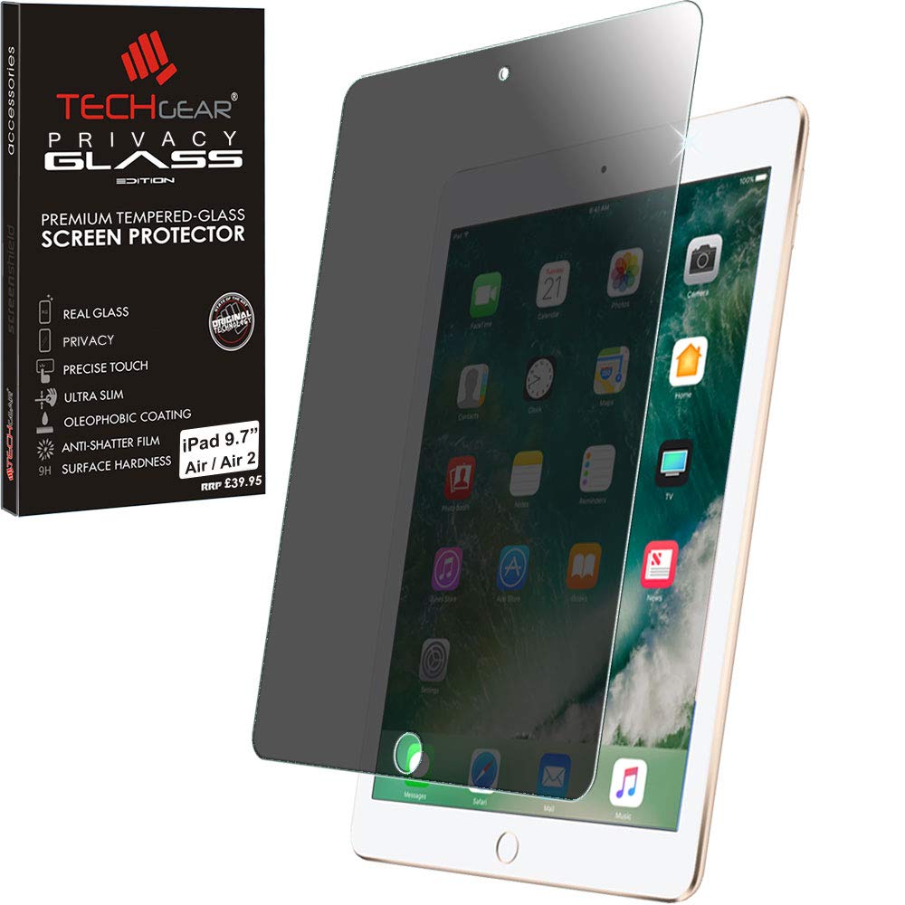 TECHGEAR Anti Spy Screen Protector for iPad Air 9.7", Air 2, iPad 6 - PRIVACY GLASS Edition Genuine Tempered Glass Screen Protector Guard Cover Compatible with Apple iPad 9.7" Air 9.7", Air 2