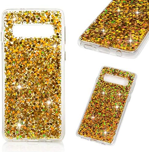 Galaxy S10 Plus Case, Crystal Clear Bling Shiny Glitter Shimmer Pieces Drop Resistant Shockproof TPU Bumper Frame Acrylic Shell Shock Absorption Ultral Slim Cover for Samsung Galaxy S10+ - Gold