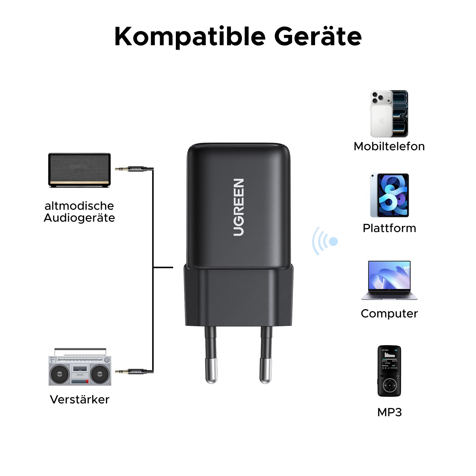 UGREEN Hi-Res Bluetooth 6.0 Adapter mit LDAC, Plug und Play Bluetooth Empfänger, 3,5 mm AUX Adapter für Stereoanlage, Verstärker und Lautsprecher, 10 m Reichweite mit geringer Latenz 5