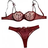 Milumia Women's 2 Piece Lingerie Sets Floral Embroidery Mesh Underwire Bra and Panty Set Underwear