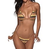 Suvimuga Women String Bikini Set Two Piece Triangle Swimsuits Halter Cheeky Boho Side Tie Bathing Suits