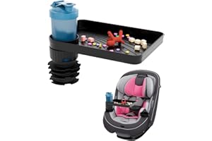 SEVEN SPARTA Car Seat Tray for Kids Toddler Travel with Soft Rubber Base, Rotatable and Removable Cup Holder Snack Tray for Food Color and Play for Family Road Trip Essentials (1, Large Base)