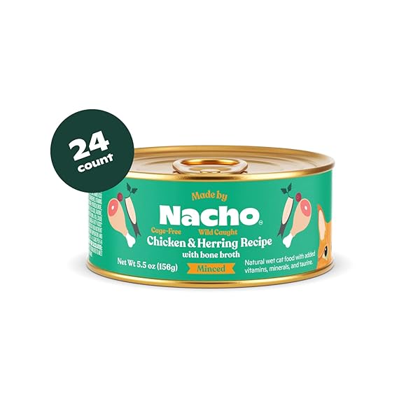 MADE BY NACHO PREMIUM MINCED WET CANNED CAT FOOD WITH HYDRATING BONE BROTH 3.0OZ (VARIETY PACK (12 COUNT) – CHICKEN AND HERRING, SALMON AND SOLE)