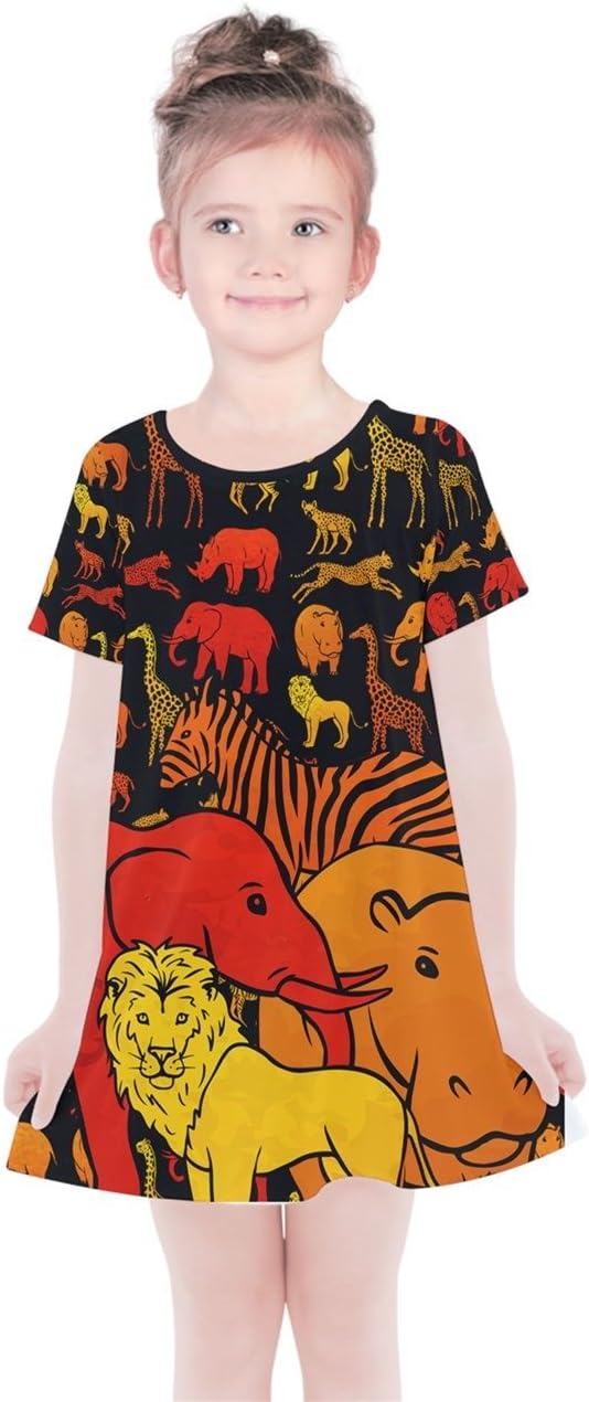 PattyCandyGirls Fun Zoo Animals Sleeveless Dress & Cotton Short Sleeve Dress for 2-13 Years
