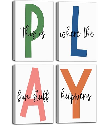 4-Piece Kids Playroom Rules Wooden Wall Signs - Motivational Decor For Bedroom, Classroom (11.8"x3.9")