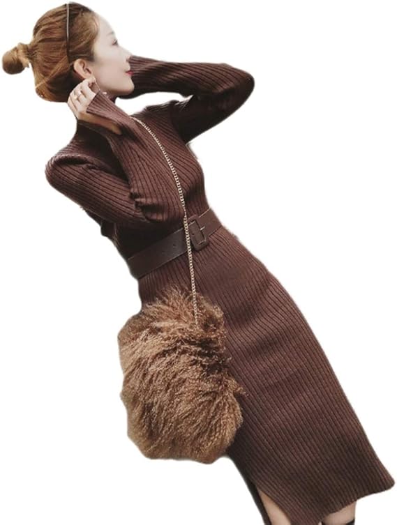 Amazon ニット ワンピース タイト グレージュ ボディコン ストレッチ セーター ふわふわ S スカート 着痩せ ロング ドレス レディース ファッション 春 秋 冬 長袖 パーティー 厚手 カジュアル ニットワンピ ワンピース ニット ワンピース チュニック 通販