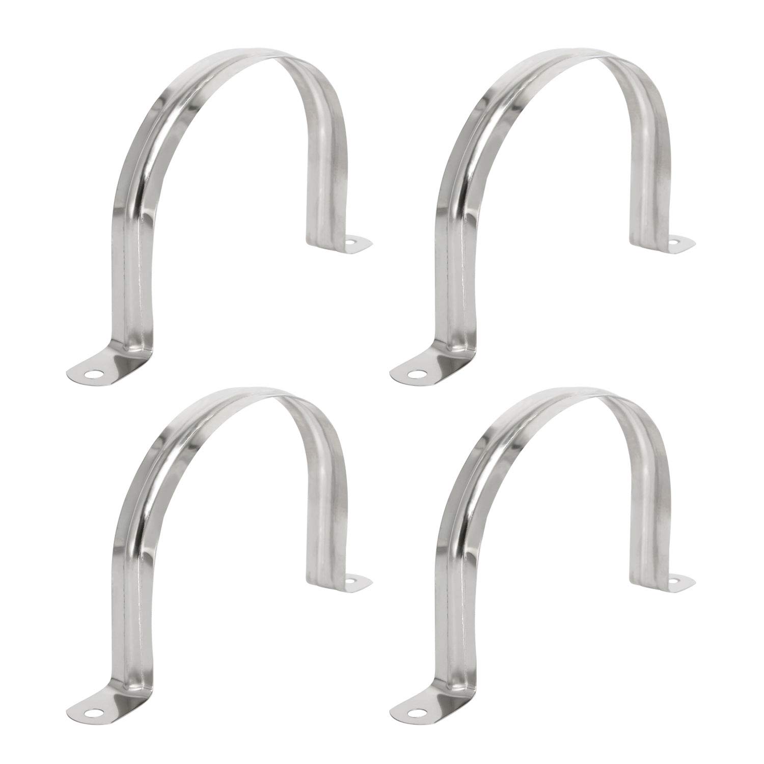 Aopin 100mm Rigid Pipe Strap Clamp 2 Holes Strap U Bracket Tube Strap Tension Clips 201 Stainless Steel, for Pipe Fixing, Silver, 4Pcs