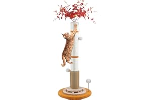 COUNER Cat Scratching Post,45'' Tall Scratching Post for Indoor Cats Adults,Cat Scratcher with 3.5Inch Diameter,Sisal Rope,Interactive Ball Toys,Self Groomer Brush for Large Cats Kittens