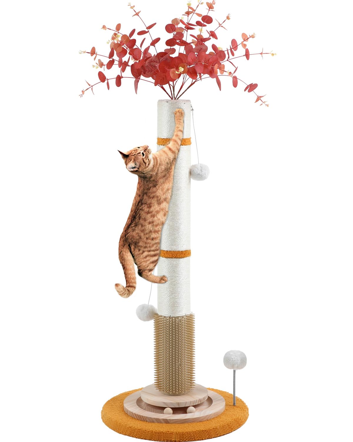 Photo 1 of Couner Cat Scratching Post,45'' Tall Scratching Post for Indoor Cats Adults,Cat Scratcher with 3.5Inch Diameter,Sisal Rope,Interactive Ball Toys,Self Groomer Brush for Large Cats Kittens