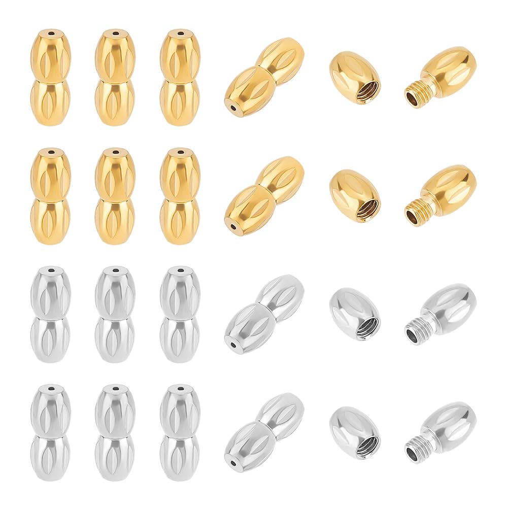 UNICRAFTALE 10 Sets 2 Colors Stainless Steel Oval Screw Clasps for Bracelet Necklace Jewelry Making Findings 12mm Long