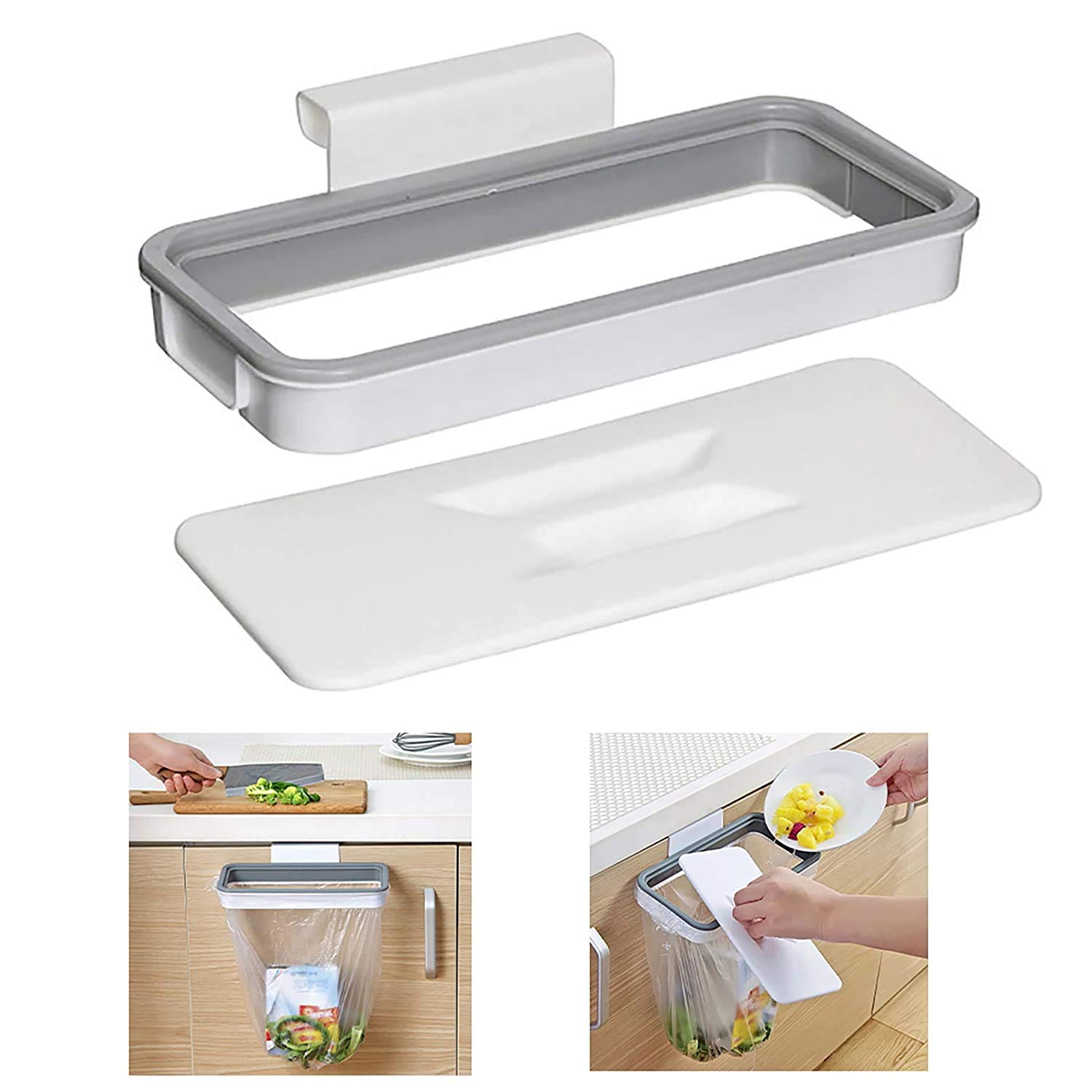 onlyfly Silver Rectangular Plastic Over Door Bin, 10 Pound Capacity, Kitchen, Dining Room