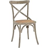 Modway Gear Rustic Modern Farmhouse Elm Wood Rattan Dining Chair in Gray