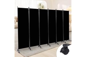HOMSCREENER Room Divider 6 Panel Room Dividers/Wheels, Fabric Room Divider Panel for Office Room Partitions and Dividers, Portable Partition Wall Divider for Room Separation, Privacy Screen