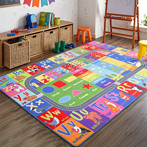 Photo 1 of HOMORE Kids Educational Rug, Kids Collection Area Rug for Learning Alphabet, Numbers, Colors, Season and Animal Words, Playmat for Classroom Playroom, 4x6 Feet