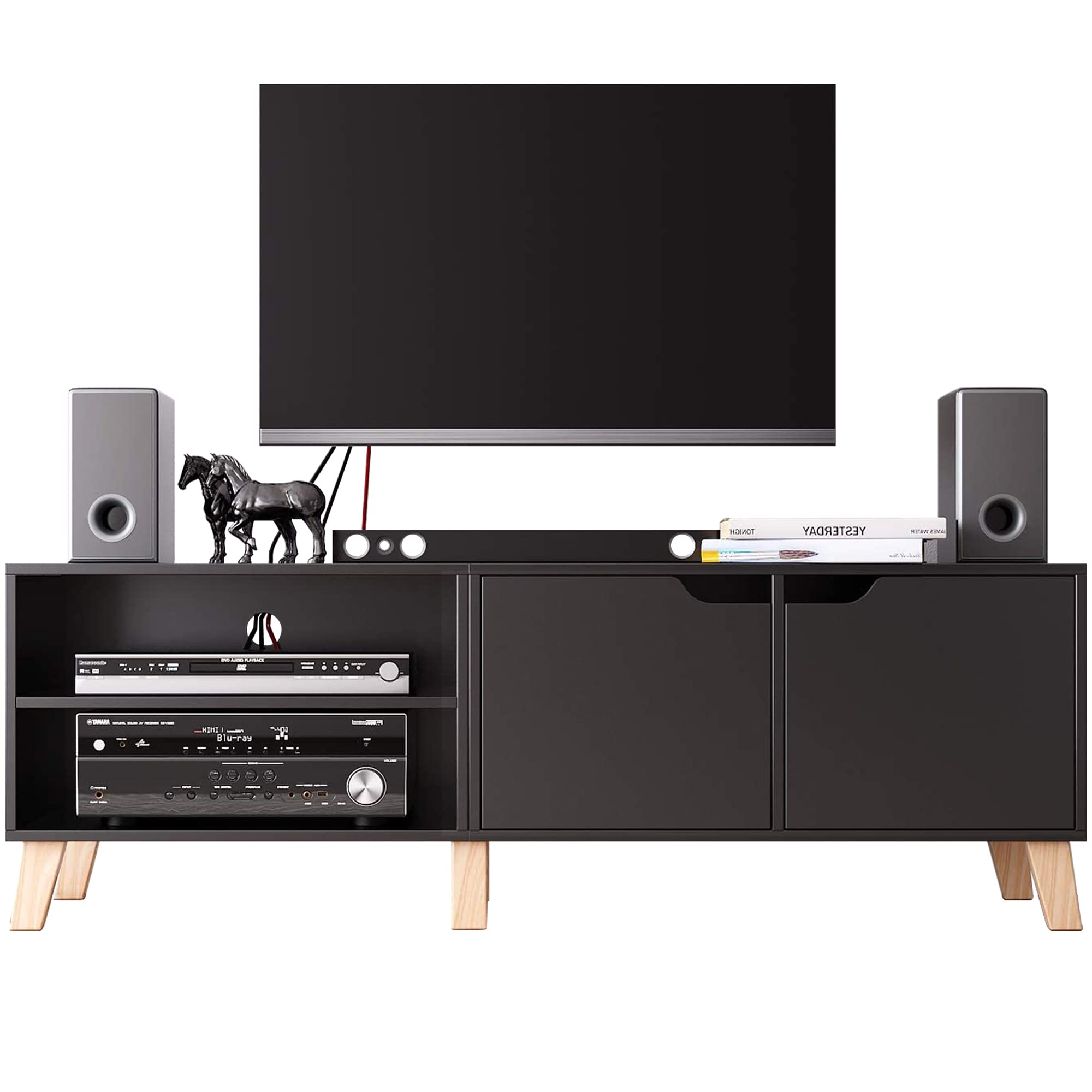 140cm-Mueble-TV-Mesa-TV-Mesa-Salon-Moderno-Estilo-Nordico-con-2-Puertas-2-Compartimientos-Negro