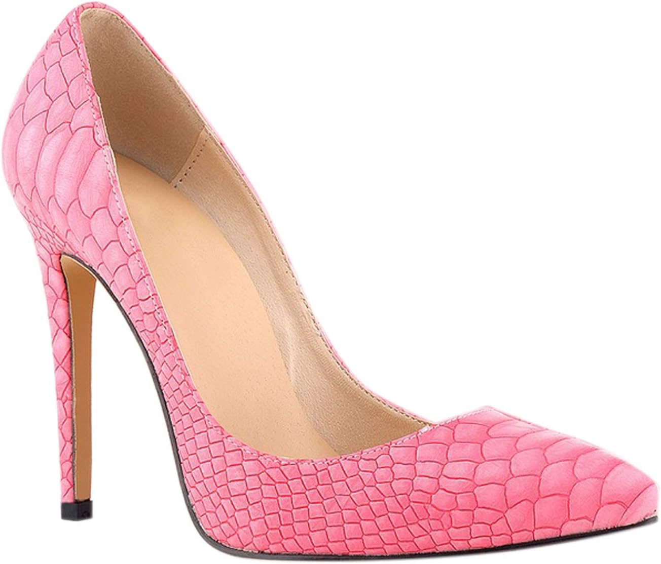 Frestepvie Women's Snakeskin Leopard Print Patent Leather Stiletto Shoes Pointed Toe Dress Pumps Suede High Heel Court Shoes Size