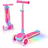 AODI Kids Scooter with Seat, 2 in 1 Kick Toddler Scooter with LED Light-Up Wheels and Light up Deck, 4 Adjustable Heights, Lean to Steer, 3 Wheels Scooter Suitable for Boys &amp; Girls Ages 2-8 Years