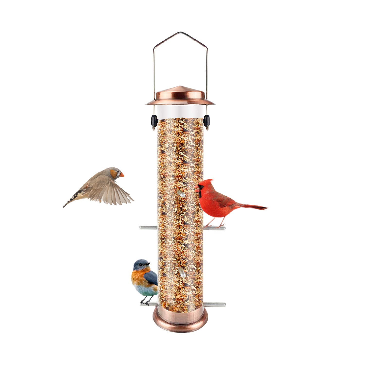 Urban Deco Niger Seed Bird Feeders for Finch Hanging Goldfinch Feeder Thistle Seed Feeder Metal Tube Feeders for Garden Outdoor Copper