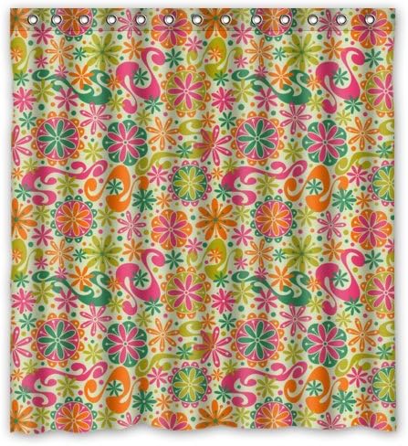 Classic Artistic Colorful Flowers And Abstract Pattern Shower Curtain 66"x72" Artistic Waterproof Polyester Fabric Curtain