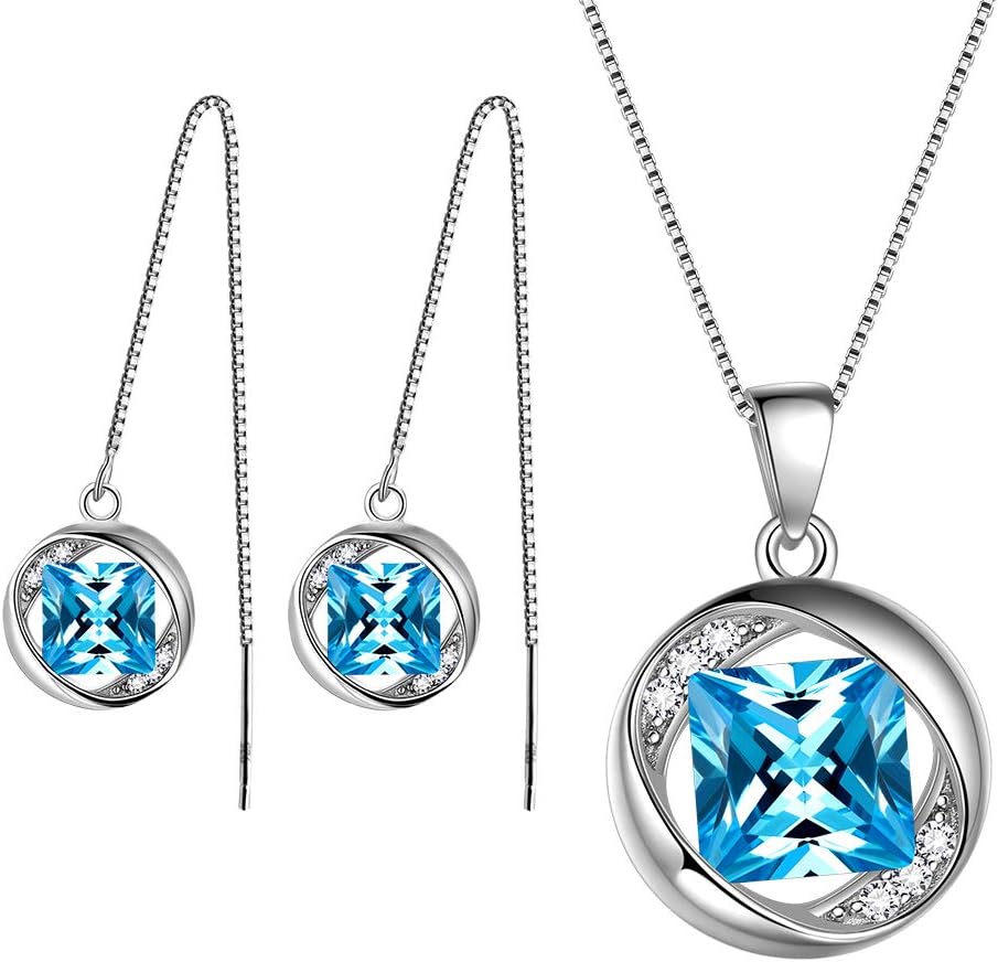 Jewellery Birthstone Necklace Earrings Bracelets 925 Sterling Silver Pendant Birth Stone Gift for Girls and Women