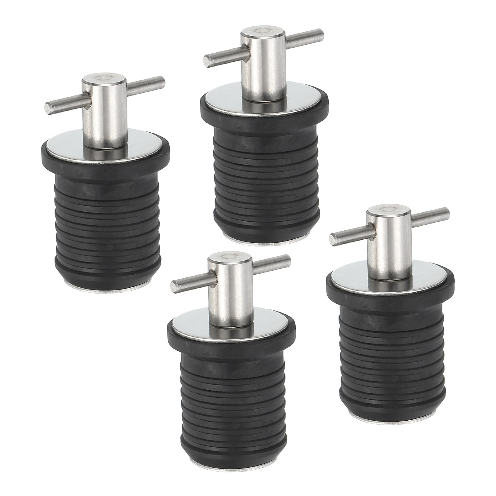 PATIKIL 1 Inch Boat Drain Plug, 4 Pcs T Handle Stainless Steel Boat Plug Snap Drain Marine Twist Plug Rubber Plugs for Yachts Kayaks Marine Boat Drains