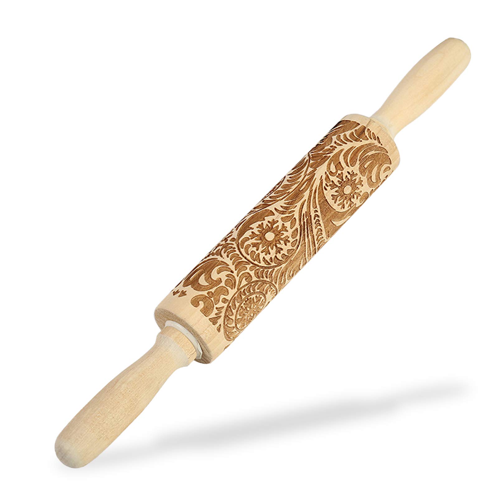 Elinala Wooden Rolling Pin, Embossing Rolling Pin, Wooden Baking Rolling Pin with Creative 3D Engraving Flower Embossing Pattern for Making Crepes, Noodles, Pizza