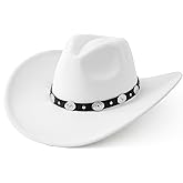 Lanzom Women Men Felt Wide Brim Western Cowboy Hats Belt Buckle Panama Hat