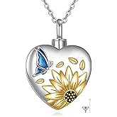 AXOMY Sunflower Urn Necklace for Ashes 925 Sterling Silver Butterfly Urn Cremation Jewelry Forever in My Heart Keepsake Necklace for Women