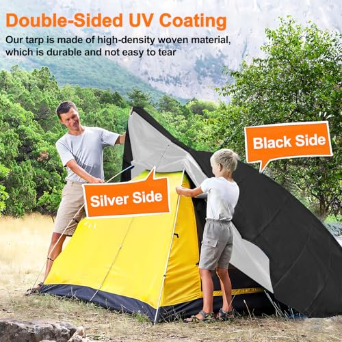 Gluckluz Heavy Duty Tarpaulin Sheet 220g/m² Thick Waterproof Tarp 3 * 4m 12 Mil Tear-Proof UV Resistant Cover with Reinforced Grommets & Edges for Outdoor Garden Car Patio Camping Pool (Black)