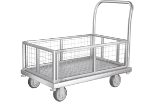 WARMYOU 4-in-1 Platform Truck Cart with Cage Multi-Purpose Heavy Duty Steel Flatbed Cart with 2200lbs Capacity Platform Hand Truck 6" Wheels Push Cart Dolly for Groceries, Garage, Warehouse (41“L x 24" W)