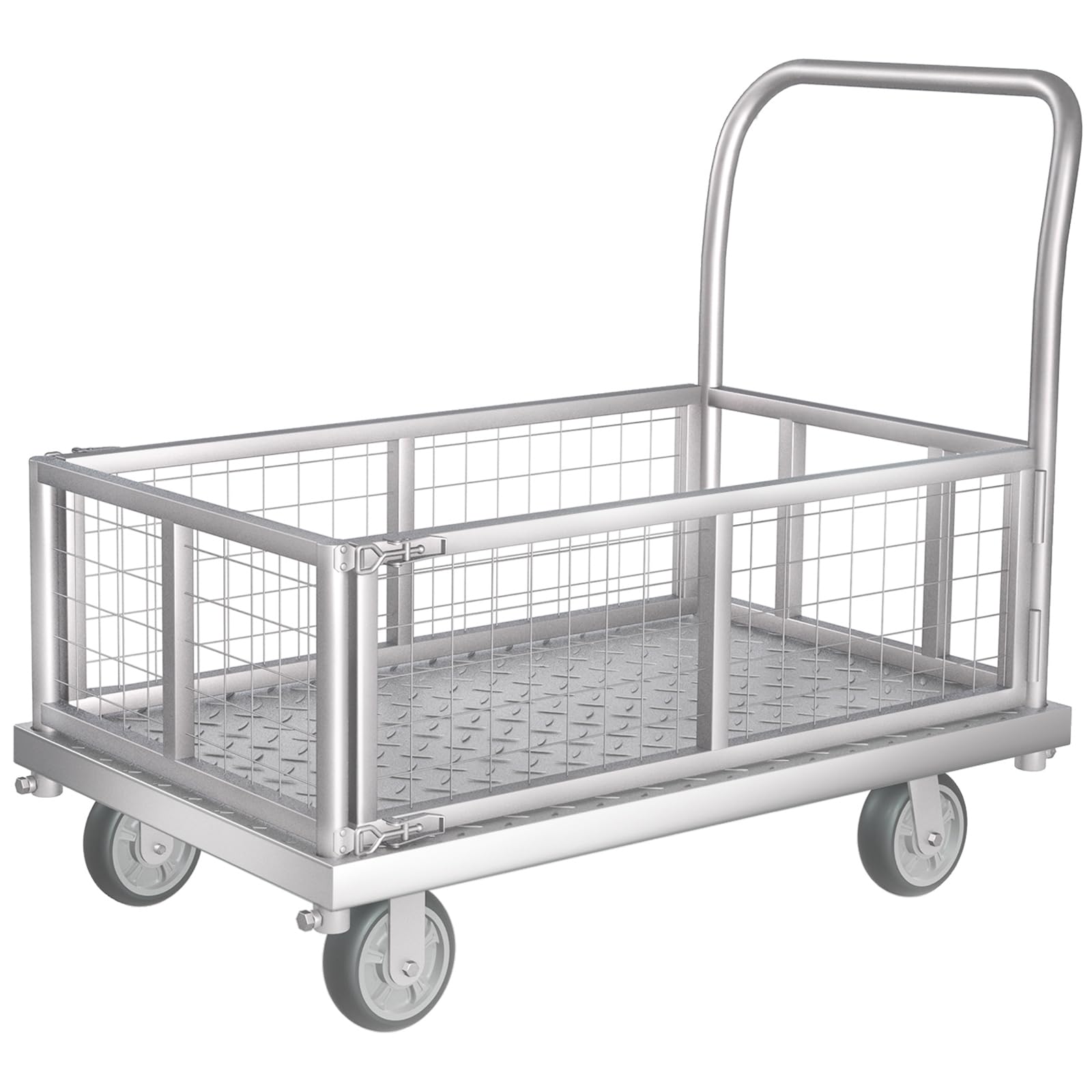 Photo 1 of 4-in-1 Platform Truck Cart with Cage Multi-Purpose Heavy Duty Steel Flatbed Cart with 2200lbs Capacity Platform Hand Truck 6" Wheels Push Cart Dolly for Groceries, Garage, Warehouse (41“L x 24" W)