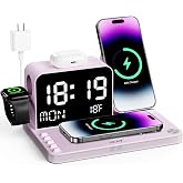 Acer 7-in-1 Wireless Charging Station Charger Stand for Multiple Devices for Apple -iPhone 18 17 16 15 14 13 Pro Max Apple Watch Airpods, Wireless iPhone Charger Station with Bluetooth TimeSync Purple