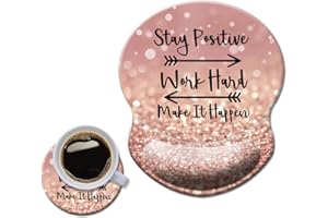 HOPONY Mouse Pad with Wrist Support, Non Slip Mousepad Wrist Rest for Office, Computer, Laptop & Mac- Durable & Comfortable & Lightweight Ergonomic Support Mouse Mat Glitter Quote