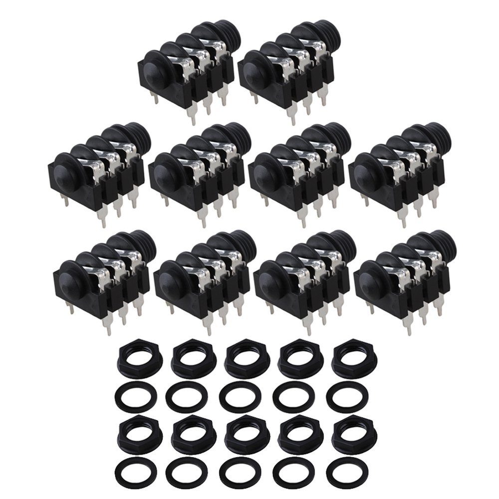 BQLZR 1/4 inch 6.35mm Black Stereo Audio Panel Mount Headphone Jack Socket 6 Pin Pack of 10