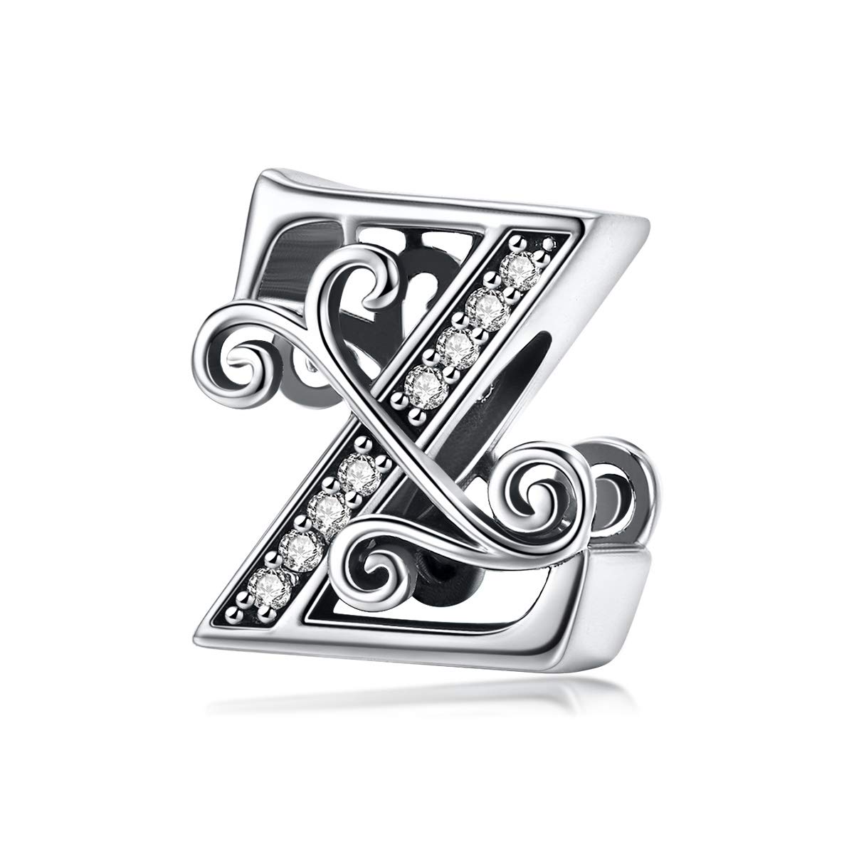 Lorrifal Solid 925 Sterling Silver Initial Z Letter Charm A-Z Bead for Pandora European Bracelets Necklace Women Jewelry Gift