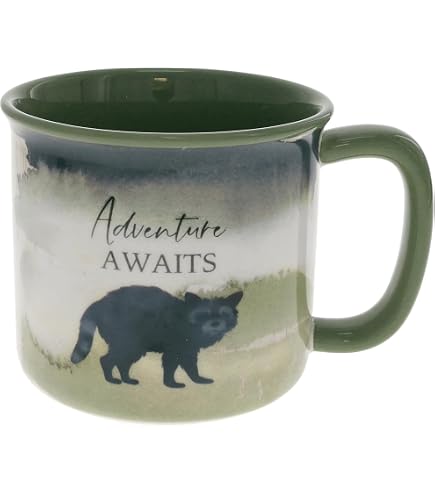 Adventure Awaits Raccoon Mug – 17 Oz Stoneware Camping Coffee Cup, Rustic Woodland Design