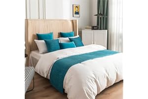 Lightolife Solid Soft Velvet Bed Runner Decorative Bed End Scarf for Home Hotel Guesthouse, Blue, 240x45cm/ 93.5x17.5in