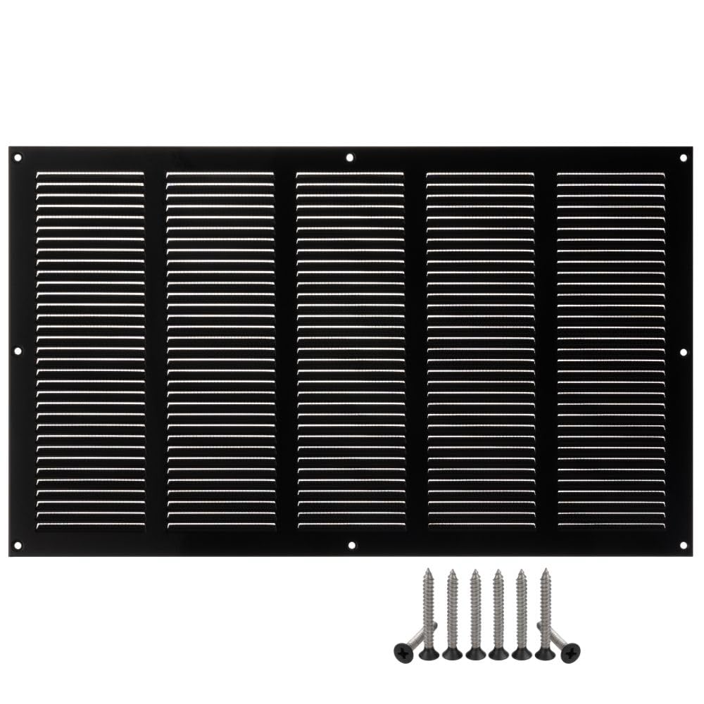 500x300mm / 20x12 inch Black Metal Ventilation Grille - Air Vent Cover with Insect Mesh