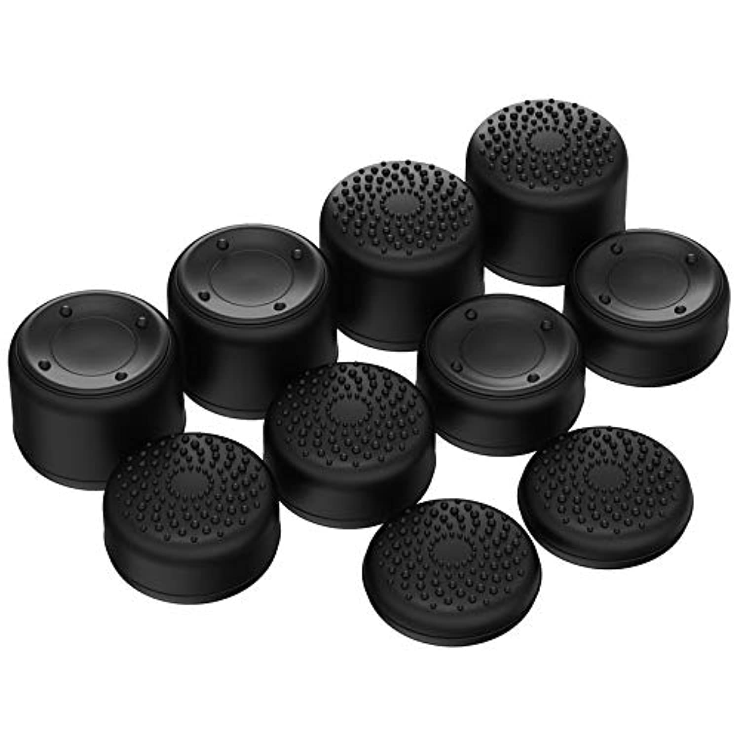playvital Black Ergonomic Thumbstick Grips for PS5, PS4, for Nintendo Switch Pro, Xbox Series X/S, Xbox One, Xbox One X/S Controller - with 3 Height Convex and Concave - Raised Dots & Studded Design