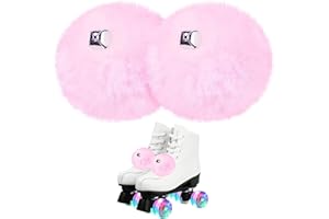 GUIFIER 2 Pieces 8 cm Roller Skate Pom Poms for Girls Princess Women, Fluffy Tie-on Roller Skate Pom Poms with Bells, Fuzzy Pom Poms with Shoelace for Quad Roller Skate Accessories Pompoms (Pink)