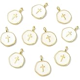 LiQunSweet 10 Pcs Golden Color Cross Enamel Brass Charms 18x13.5mm White Jesus Crucifix Religious Charms for DIY Jewelry Crafts Decoration