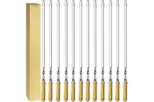 Antallcky 12 Pack Kebab Skewers 23.5 Inch BBQ Barbecue Skewers Stainless Steel Sticks Heavy Duty Large Wide Reusable with Nonslip Wooden Handle Ideal for Shish Kabob Chicken Shrimp and Vegetables