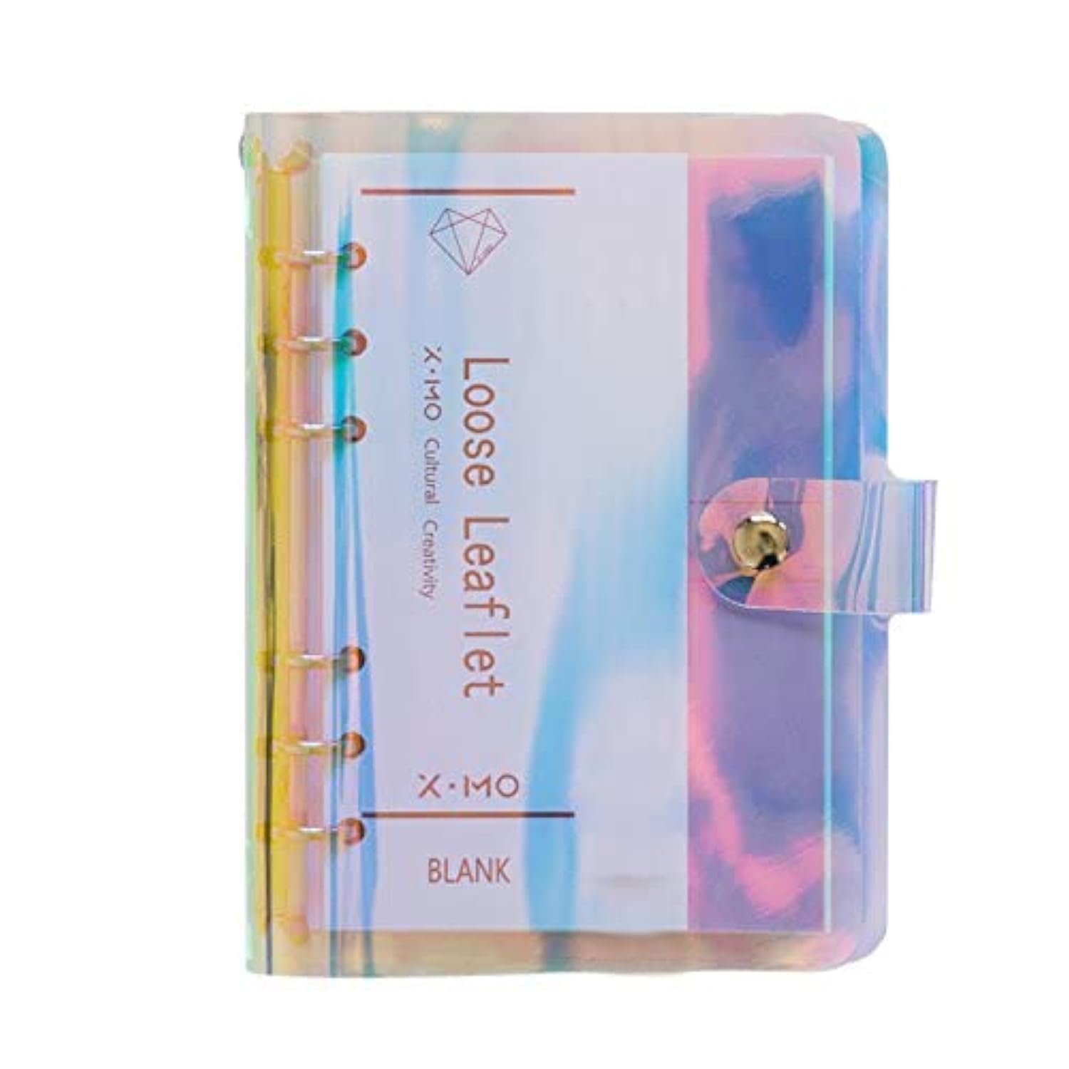 A6 A5 6-Holes Colorful PVC Cover Round Ring View Binder with Snap Button Closure File Folder(Laser, A5 Mini Set)