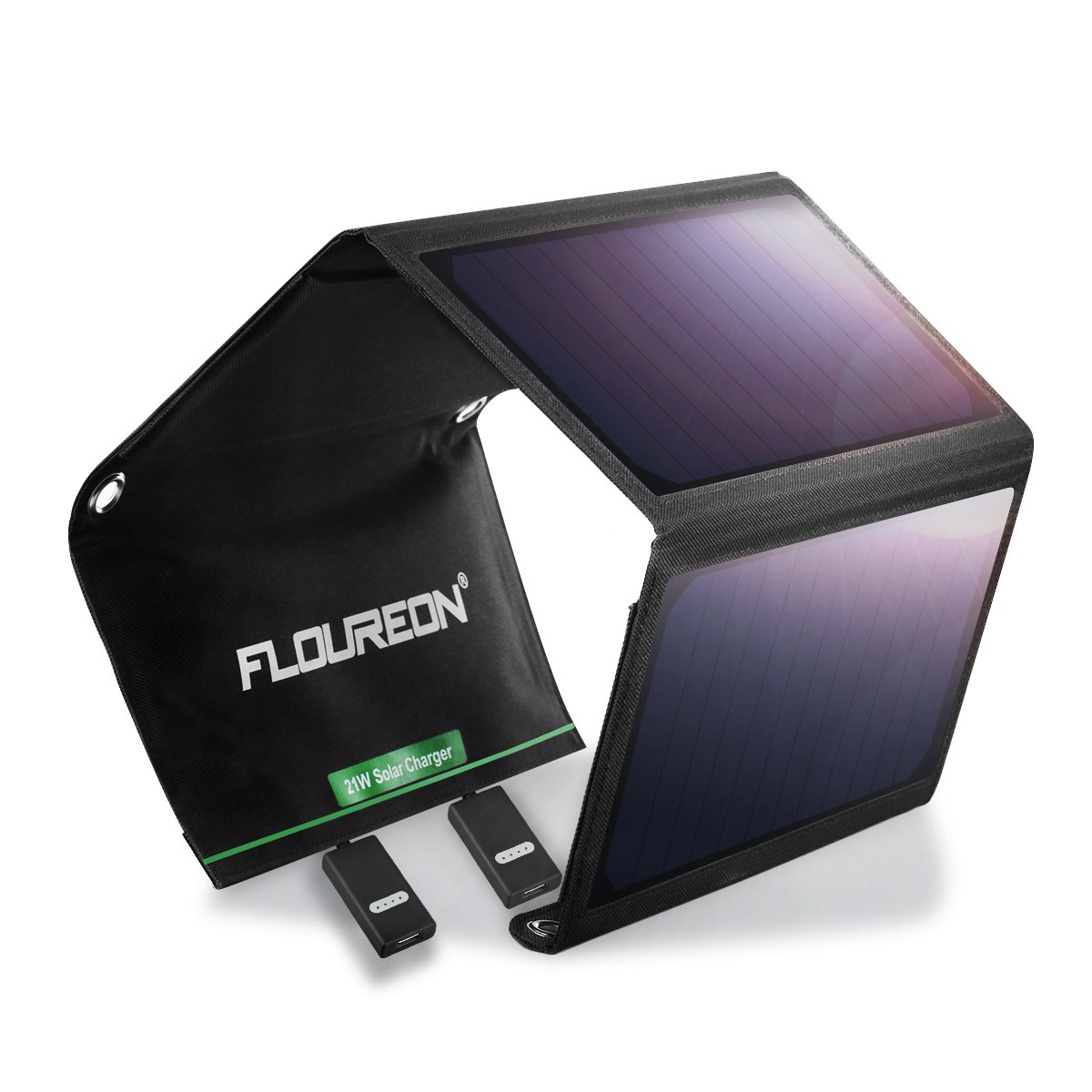 FLOUREON Solar Charger 21W Solar Panel with Triple USB Ports Waterproof Foldable for Smartphones Tablets and Camping Travel