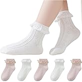 Zerfoogh 2-9Y Toddler Girls Cute White Ruffle Lace Ankle Socks Frilly Cotton School Socks Gift for Little Girls