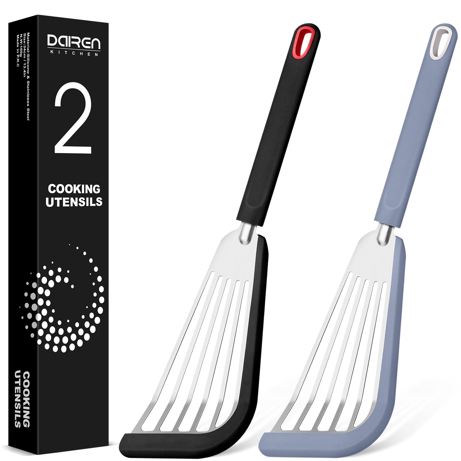 Photo 1 of Silicone Fish Spatula Turner Set of 2, Thin Slotted Spatulas Turner for Nonstick Cookware,Heat Resistant Flexible Stainless Steel Kitchen Cooking Spatula Flipper for Fish, Egg, Pancake (BG)
