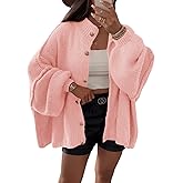 Saodimallsu Womens Oversized Cardigans Long Lantern Sleeve Button Down Chunky Knit Loose Fall Sweater Coats