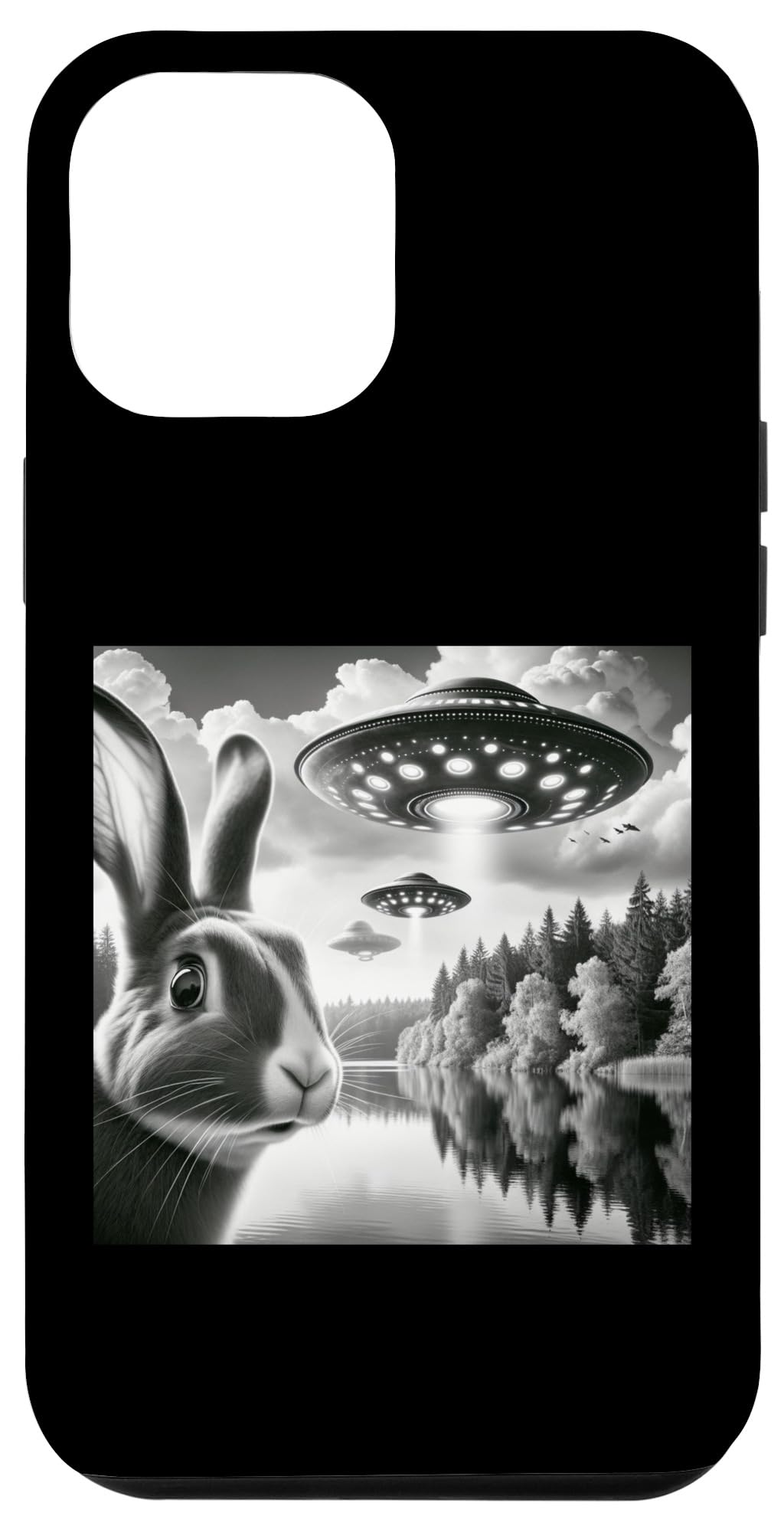 iPhone 12 Pro Max Surreal Bunny Alien UFO Sci-fi Forest Art Funny UFO Shirt Case