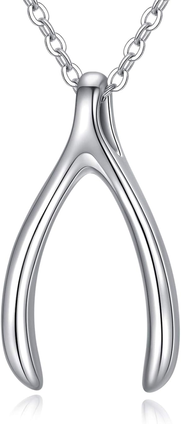 925 Sterling Silver Wishbone Necklace Good Luck Charm Wishbone Pendant